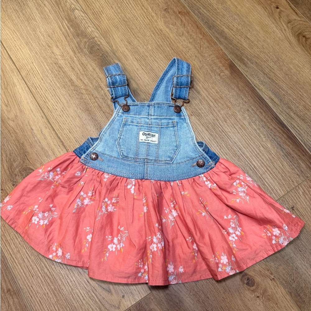 OshKosh B’gosh 12m Denim Floral Jumper  Cottagecore Girlhoodcore Overall Dress